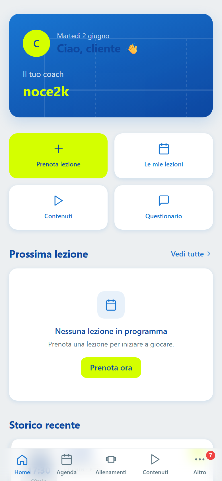 La barra di navigazione del cliente