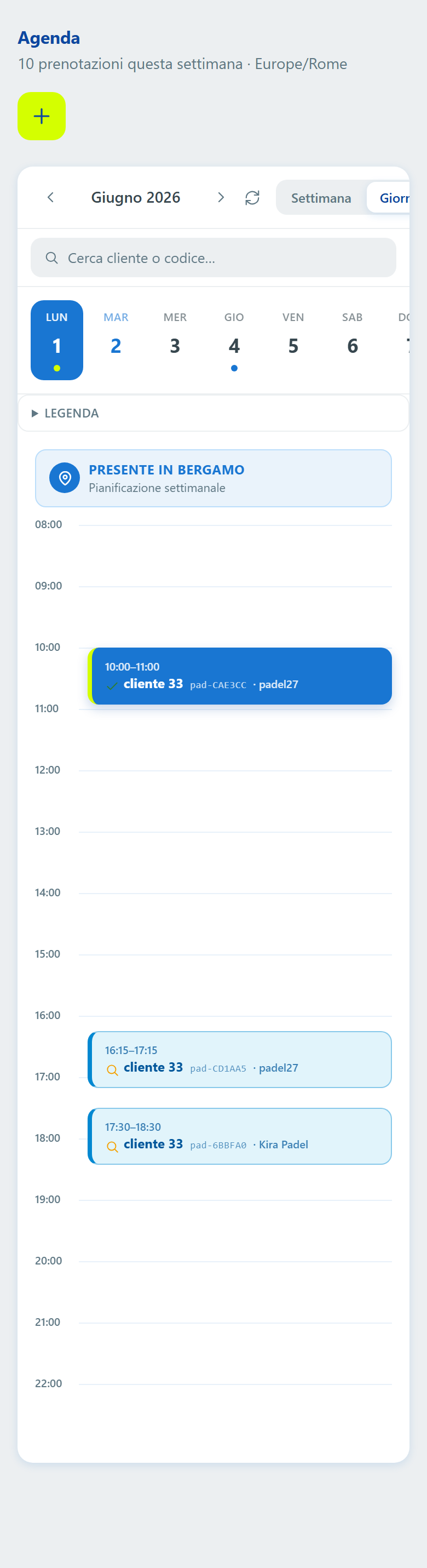 L'agenda del cliente
