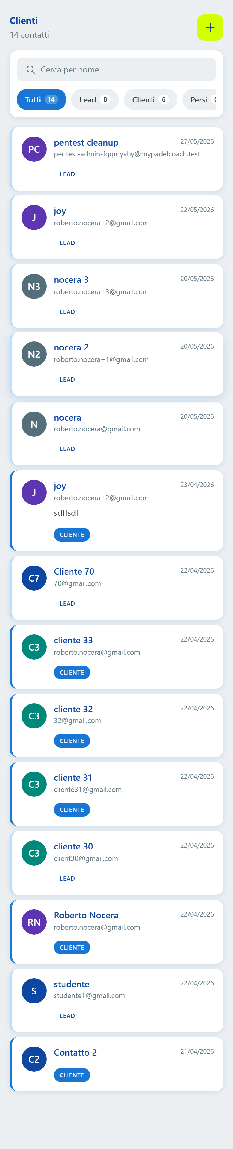 Elenco clienti con filtri e ricerca