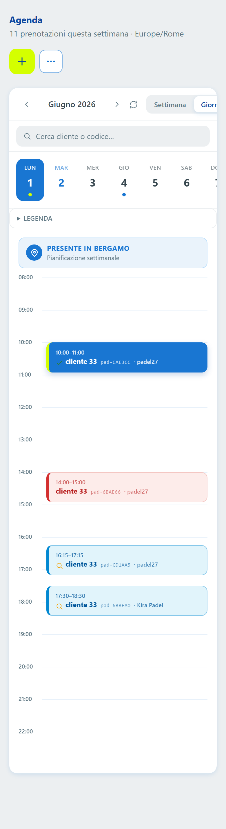 Vista giornaliera dell'agenda