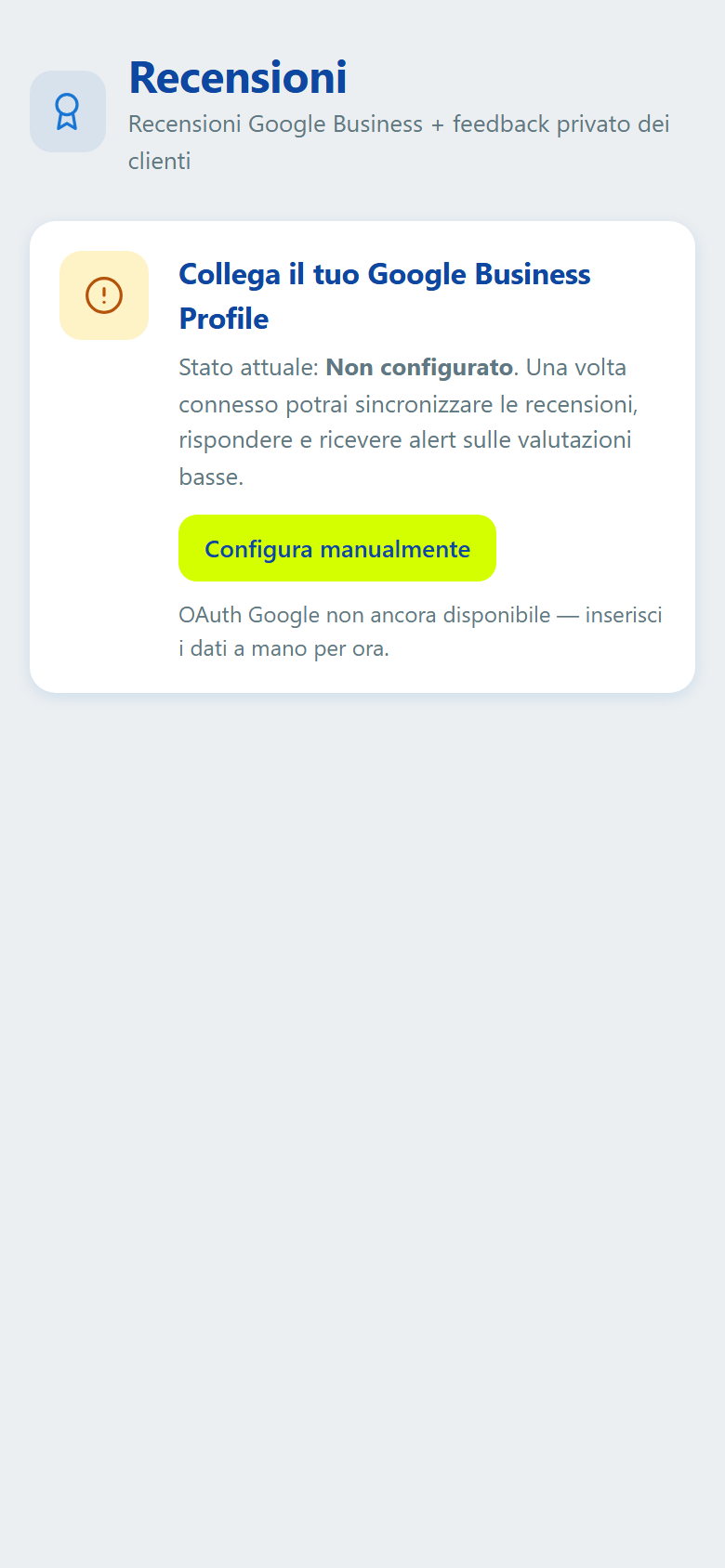 Recensioni — collegamento a Google Business