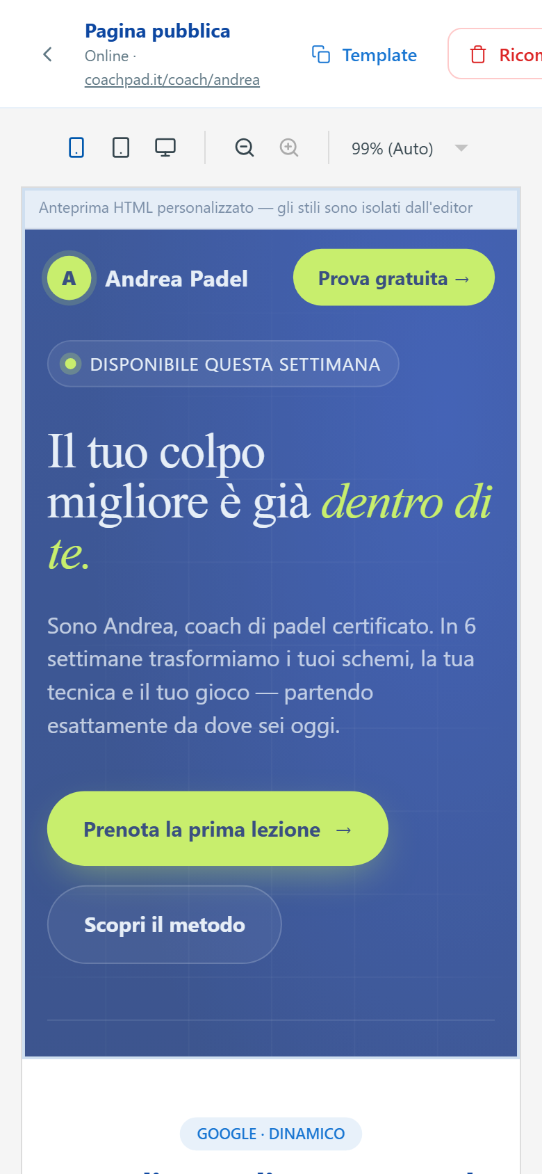 Editor della pagina pubblica