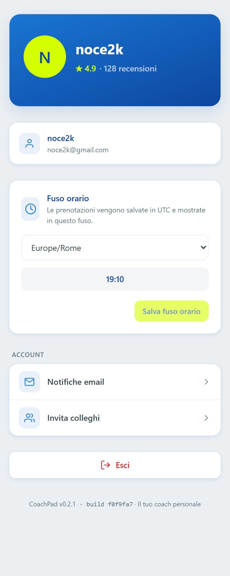 La schermata Profilo